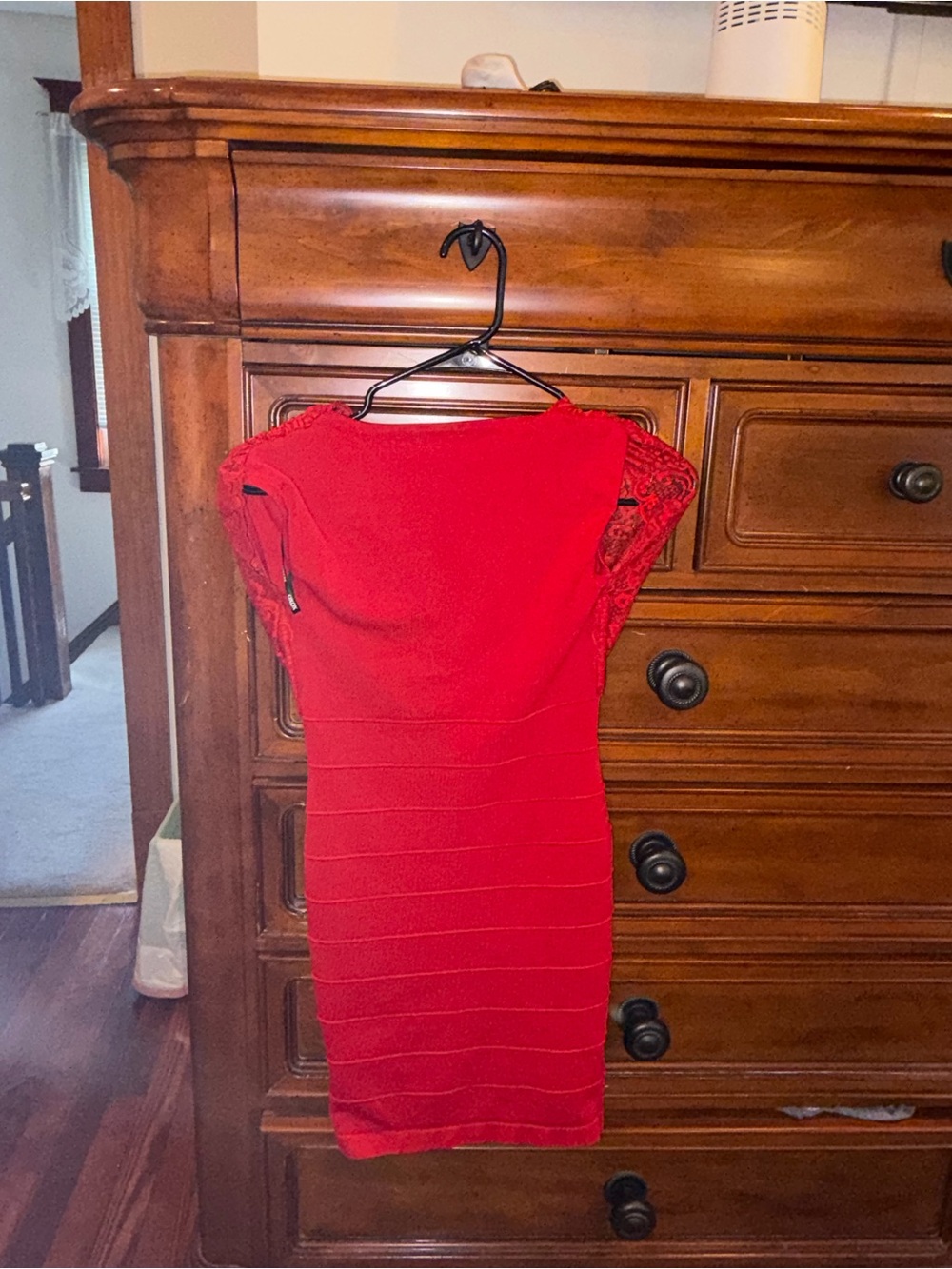 XOXO Red Lace Deep V Bodycon Bandage Dress XS - Picture 2 of 6